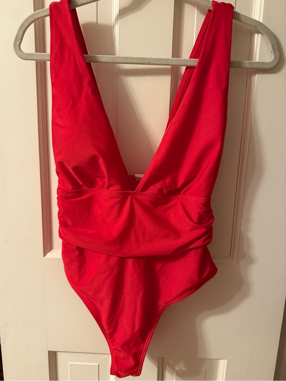 Plunging V One-Piece Swimsuit in Bright Red